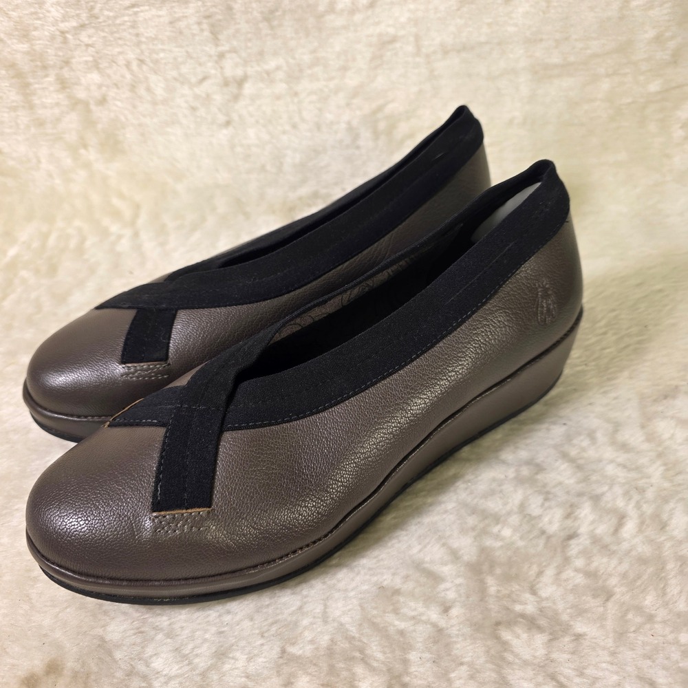 Fly London Bobi Leather Wedge Pumps Flats Pewter Black Women 40 9 NEW
